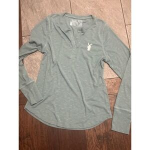 Dutch Bros Coffee Womens Henley Long Sleeve Ribbed Shirt Sage Green Size Large